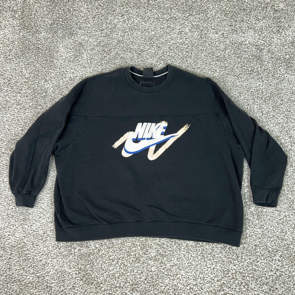 Nike Sweatshirt Womens 3X Black Crewneck Swoosh Retro Oversized Pullover Plus - Picture 1 of 10